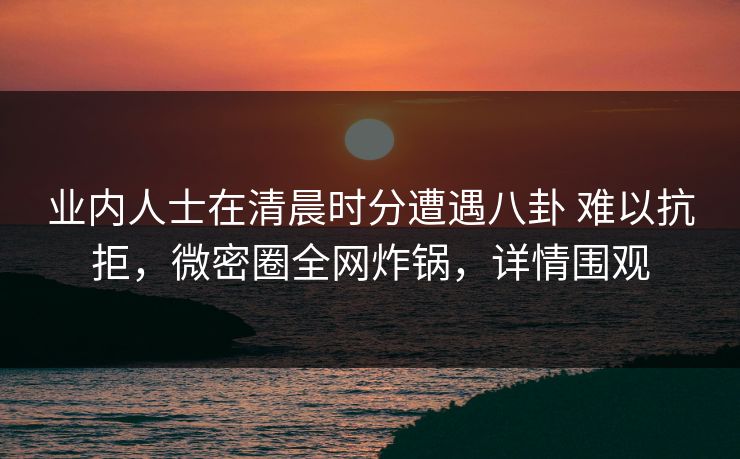 业内人士在清晨时分遭遇八卦 难以抗拒,微密圈全网炸锅,详情围观 业内人士在清晨时分遭遇八卦 难以抗拒,微密圈全网炸锅,详情围观